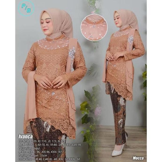 Setelan Kebaya Tunik Brokat Ivanca - Pakaian Wanita Kebaya Modern - Atasan, Dress brokat Baju Remaja