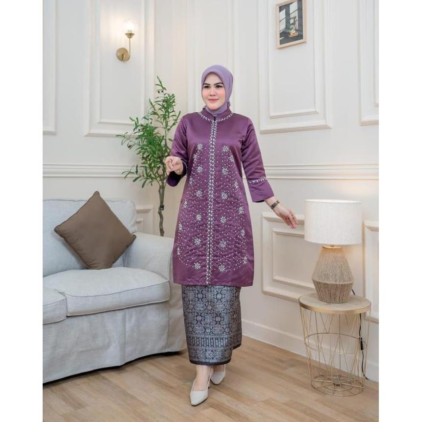 .. One Set Tunik Kurung Payet AL + Bonus Hijab Gratis Kebaya Melayu Payet Tabur Kebaya Malaysia Mode