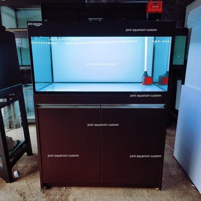 kabinet aquarium 100x50x50 10mm full stiker putih hpl warna jati
