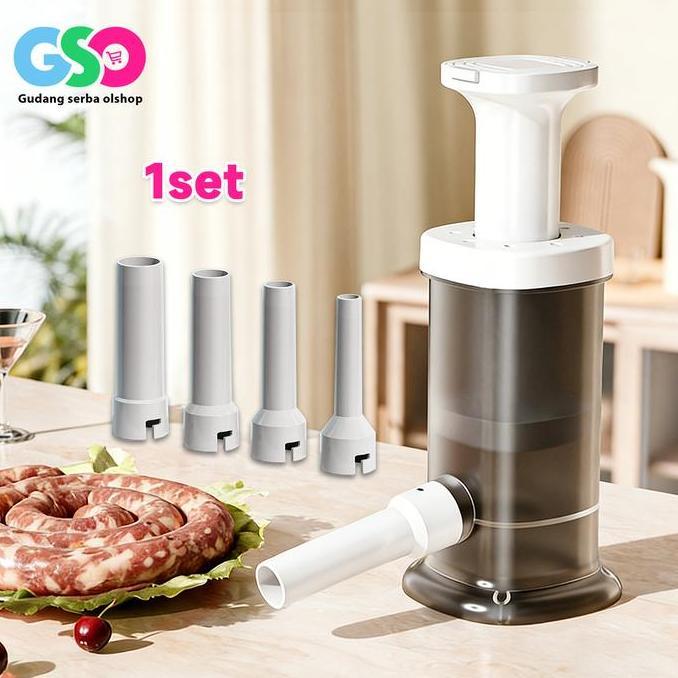 PYLANTUS Alat Pembuat Sosis Manual Alat Cetak Adonan ke Casing Sosis 4 corong Mesin Pengisi Sosis Ma