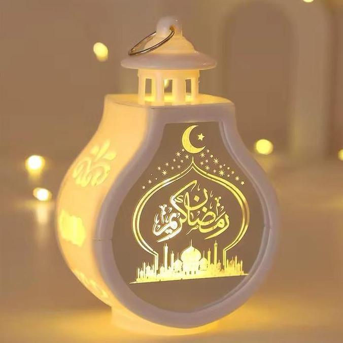 PYLANTUS Lampu Hias Lentera LED Kaca Transparan Ornamen Eid Mubarak Lentera Led
