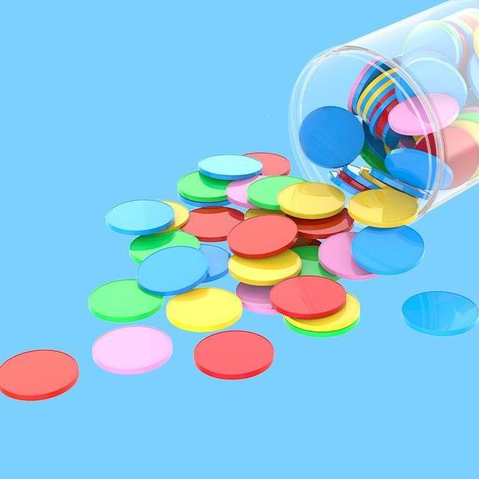 CRAINI 100Pcs Koin Plastik Warna Mengenal Matematika Edukasi Koin Mainan Plastik