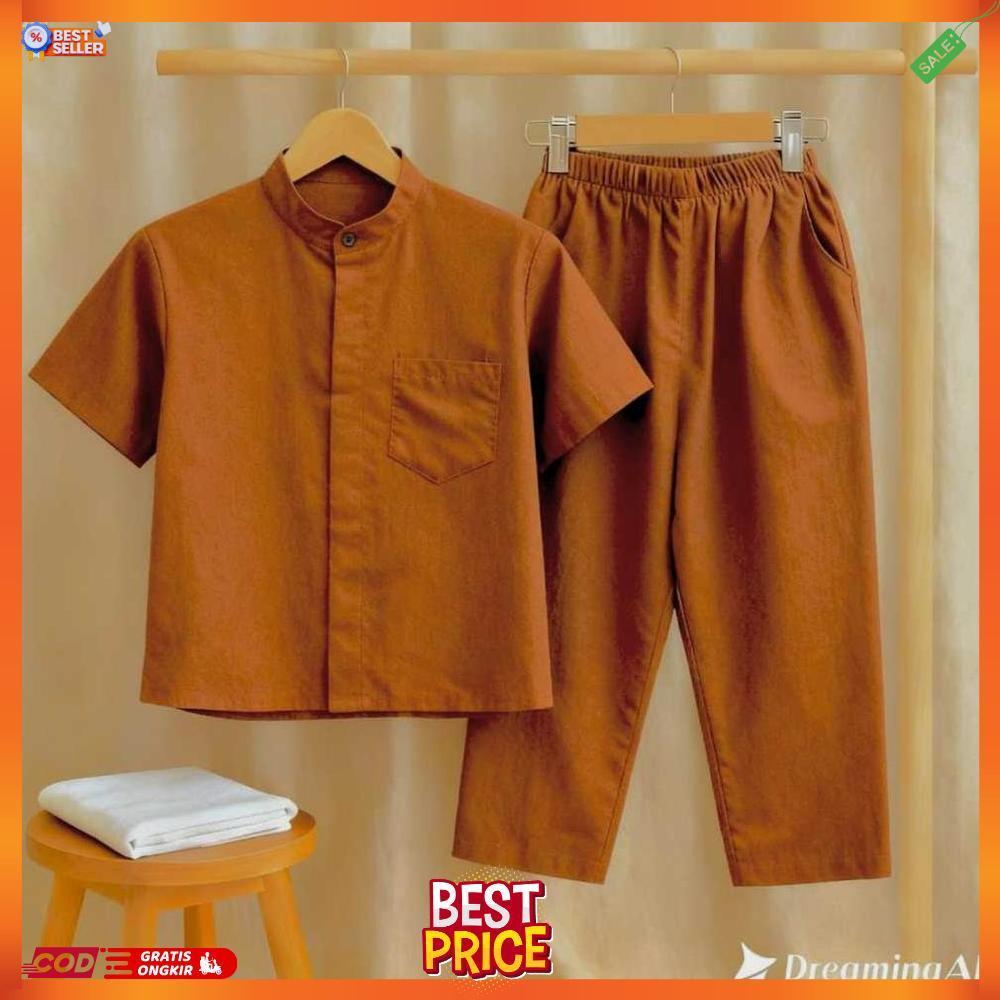 Baju Koko Anak Laki Kombinasi Warna Hitam Putih Setelan Muslim Modis untuk Ngaji [T1]
