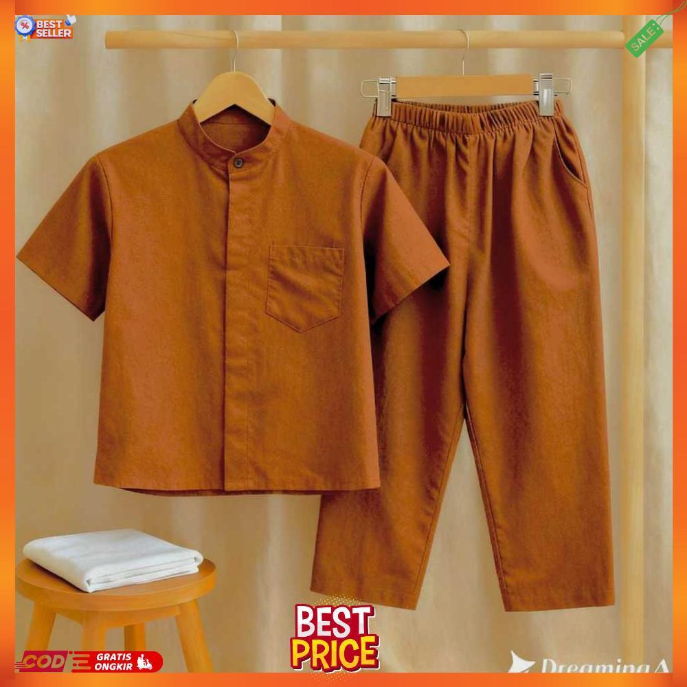 Baju Koko Anak Laki Kombinasi Warna Hitam Putih Setelan Muslim Modis untuk Ngaji [T1]