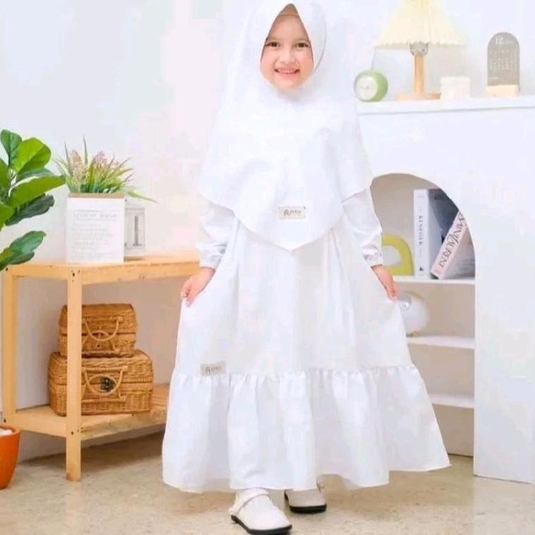 ORIGINAL GAMIS ANAK PUTIH GAMIS MANASIK HAJI SET KERUDUNG BAJU MUSLIM ANAK WARNA PUTIH