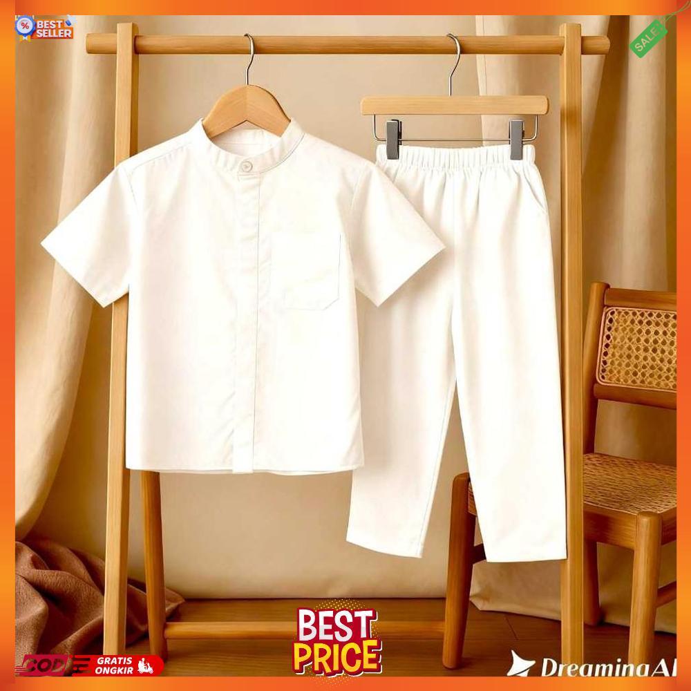 Baju Koko Anak Laki Kombinasi Warna Hitam Putih Setelan Muslim Modis untuk Ngaji [T1]