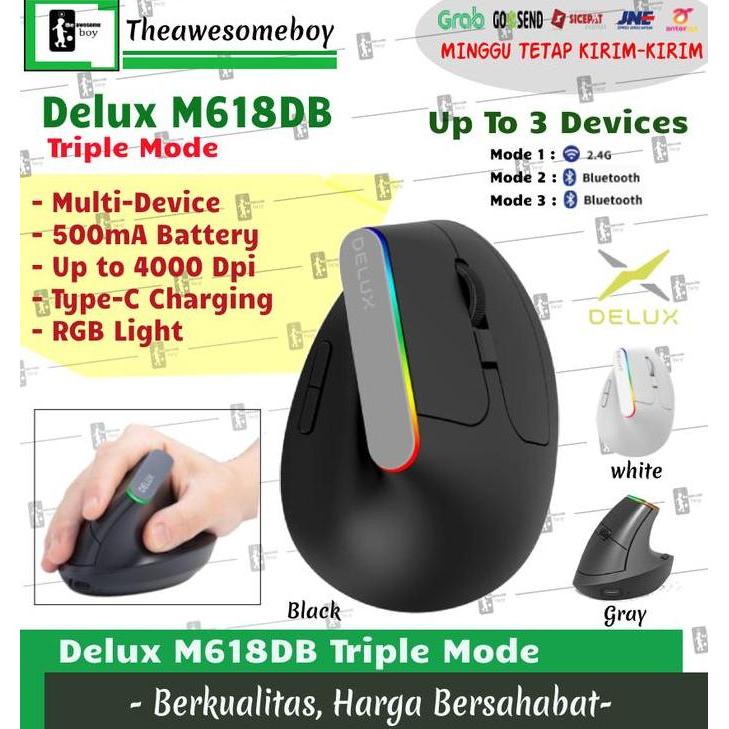 Delux M618C M618DB Dual Mode Bluetooth Wireless Vertical Mouse Silent