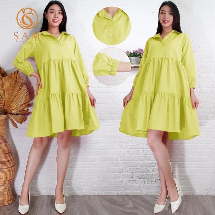 New Midi Dress Luna Polos Lengan Panjang Poplin Import - Dress Wanita Casual Katun Simple #Gratisong