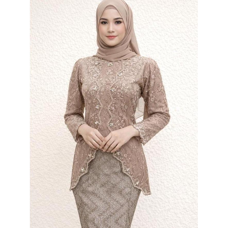 Kebaya Kayla Wanita Kebaya Brokat Tile Spenggel Payet Jahit Kebaya Wisuda Pesta Elegan Atasan Saja