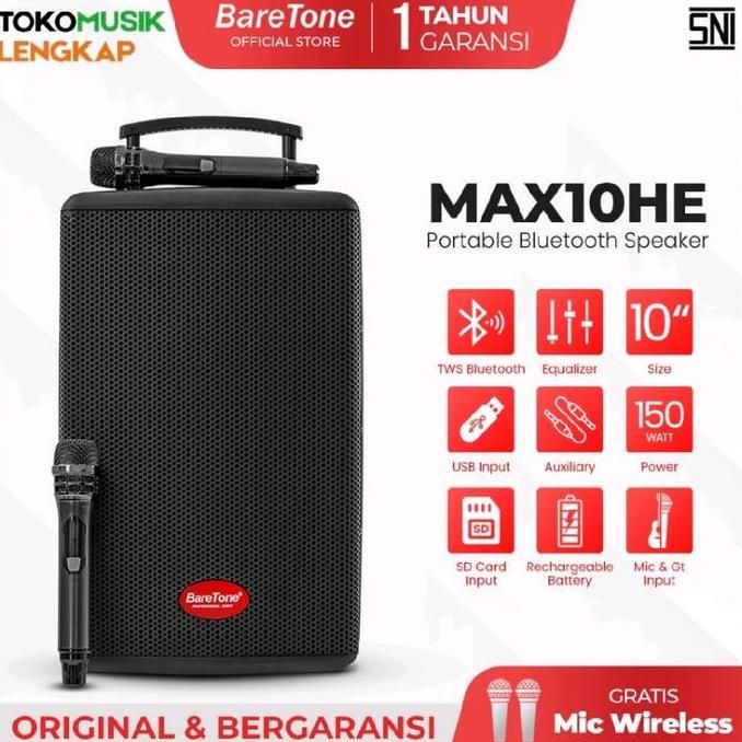 Baretone Speaker Portable MAX10HE Speaker Bluetooth 10inch Speaker Baretone MAX 10HE