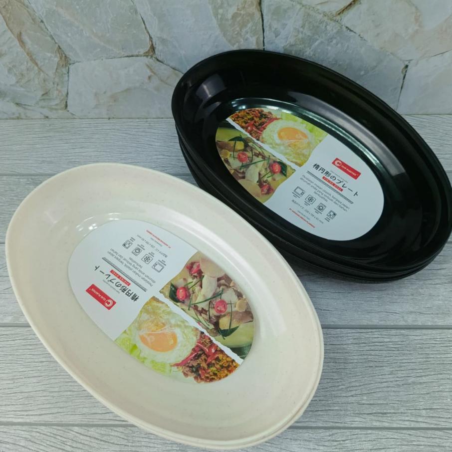 12 Pcs Mangkok Oval Plastik Clio 3710 Hitam Putih / Piring Oval Saji 9.5 Inch Anti Pecah