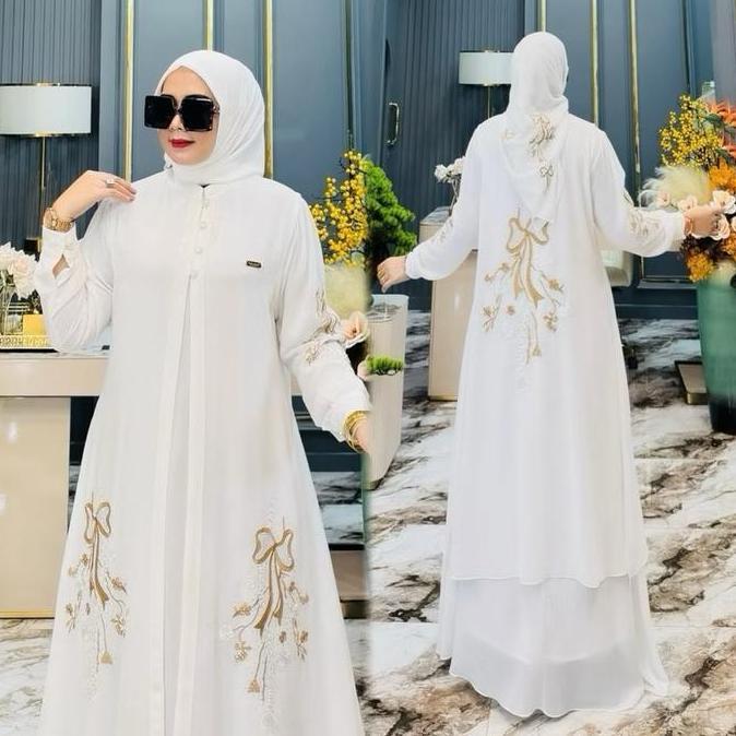 SYAUQI.SERIES - Gamis Inner Outer Set Hijab Bahan Ceruty Babydoll Dress Muslim Mewah Baju Pesta