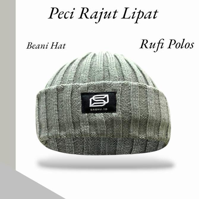 Peci Rajut Rufi Polos Beani Hat Kupluk kekinian Songkok kopiah Muslim Dewasa Pria Bulat Topi Haji Mo