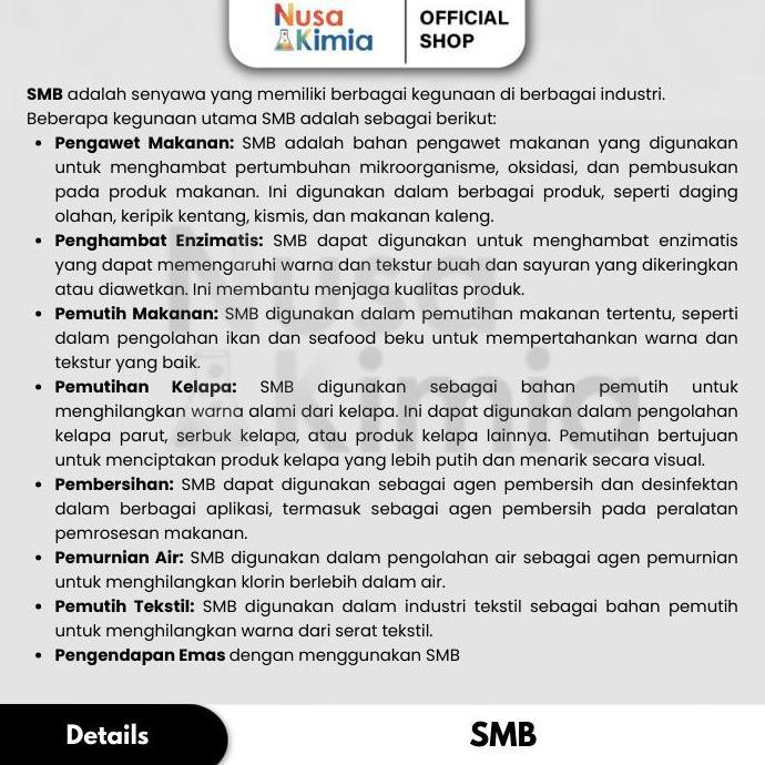 Ingredients- Sodium Metabisulfit / Smb / Natrium Metabisulfit Food Grade 1 Kg