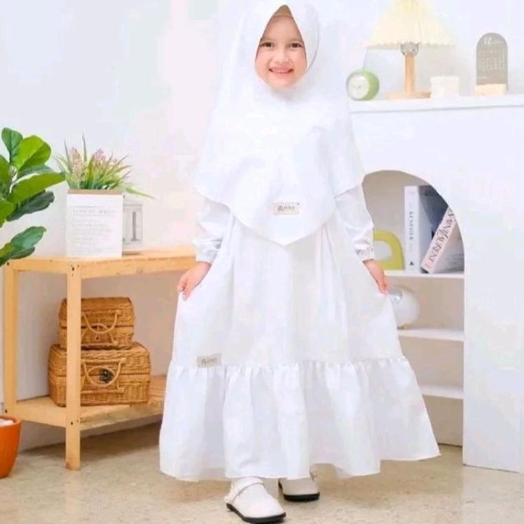 ORIGINAL GAMIS ANAK PUTIH GAMIS MANASIK HAJI SET KERUDUNG BAJU MUSLIM ANAK WARNA PUTIH