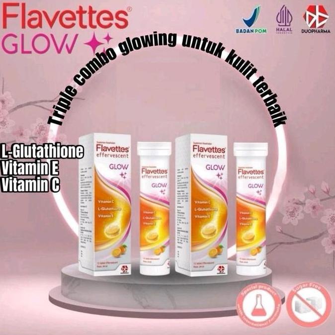 Twin Pack Flavettes Effervescent Glow 15'S X 2 Tubes - Suplemen Mencerahkan Kulit Dengan L-Glutathio
