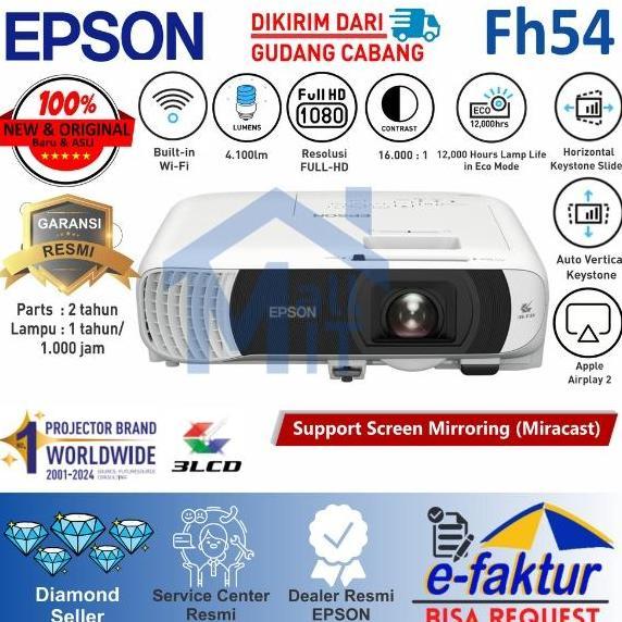 Proyektor EPSON EB-FH54 EB FH54 EBFH54 WiFi Wireless 4.100 Lumens Full HD Pengganti EB-FH52 EBFH52 F