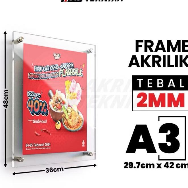 Papan Iklan Banner Akrilik A3 Display Poster Dinding Akrilik Ukuran A3 / Frame / Bingkai Berkualitas