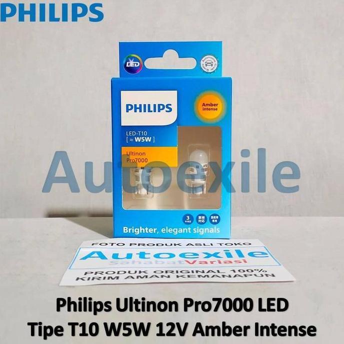 BEBAS ONGKIR - Philips Ultinon Pro7000 LED T10 W5W DC 12V Amber Jingga Orange Original Lampu Senja K