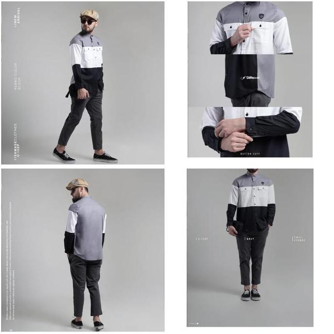 SAMASE Orinal Kemko Color Block Kemeja Koko Trendy U-138P