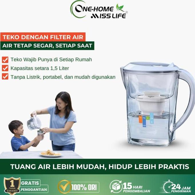 Miss Life Teko Filter Air Minum Dengan Filter Penyaring Air, Nikmati Air Jernih Bebas Kotoran, Minum