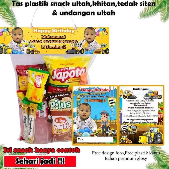 Akukamu- Tas Plastik Snack Ultah Anak Isi 10 Pcs (Paket Tas &Undangan) + Desain Foto Anak Tas Plasti
