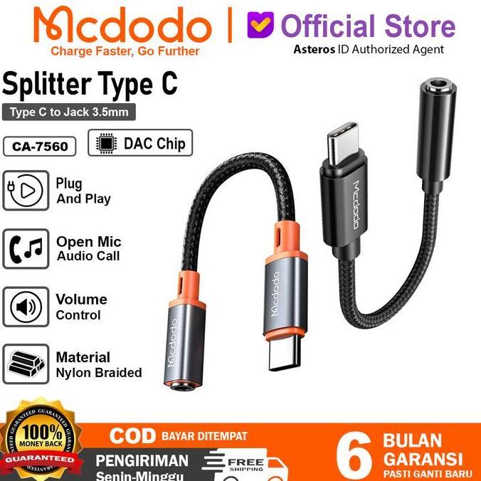 MCDODO Splitter Type C ke Jack 3.5mm untuk iPad Samsung Oppo Mi Vivo Realme