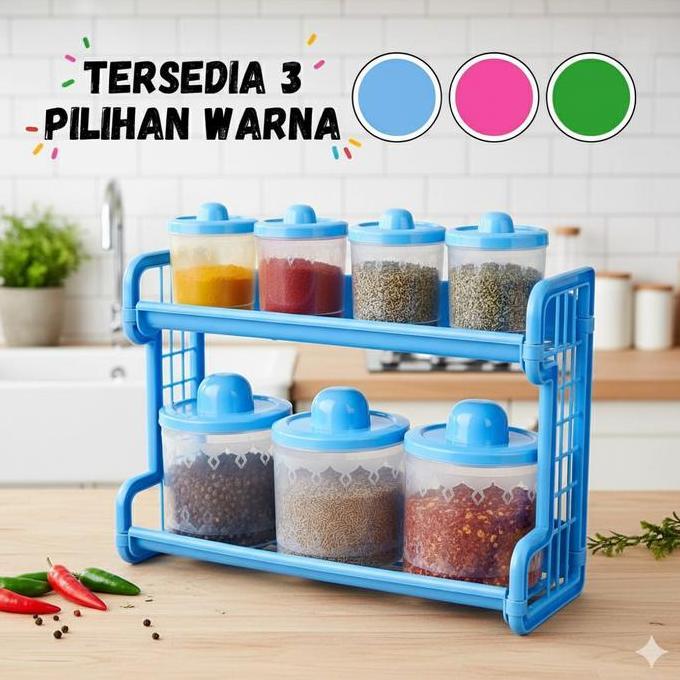 [AFF10] Kitchen Set Rak Bumbu 7 in 1 Tempat Bumbu Dapur Estetik 7 Toples Multifungsi Wadah Rempah Pl