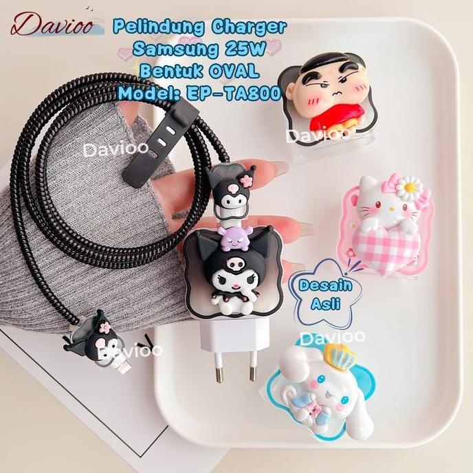 Cellulare- Pelindung Charger For Samsung 25W Oval Ep-Ta800 |Set 5 Item Paket Cover Pelindung Kabel &