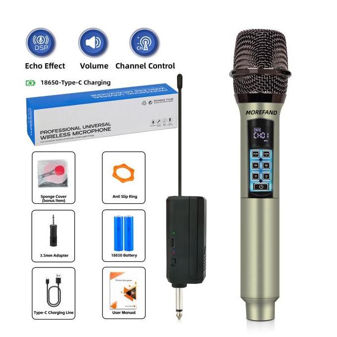Morefand Mikrofon Nirkabel Profesional X-7Mix Asli (7 Tombol Kontrol): Efek Gema 5 Level, Pengaturan