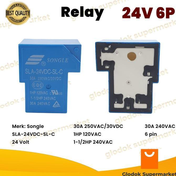 Relay Songle Kodok Dc 24V 6 Pin Sla-24Vdc-Sl-C 24 Volt 6P Power Riley Pcb Ready