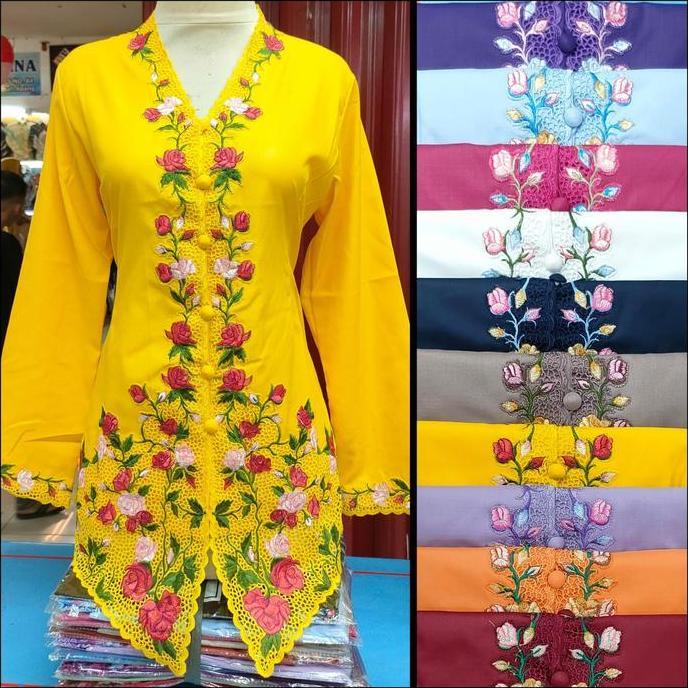 NEW " MOTIF BUNGA MAWAR " KEBAYA ENCIM BORDIR BAHAN KATUN JEPANG TOYOBO ORI