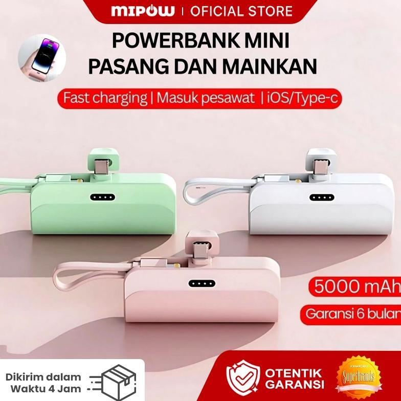 Mipow Mini Powerbank Fast Charging 5000 mAh Power Bank Kapsul Iphone Type C Dengan Kabel Date LED Di