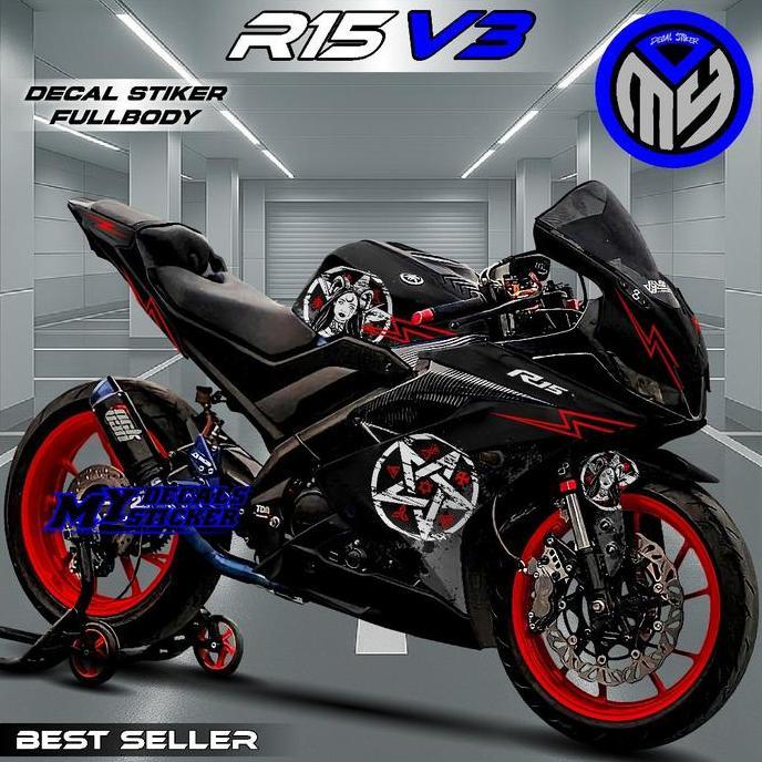 DECAL STIKER FULLBODY MOTOR R15 V3 HITAM MERAH MOTIF SATANIC - STRIPING VARIASI R15 V3 MOTORCYCLE TE
