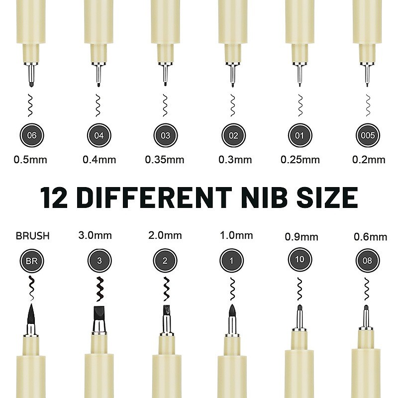 Super Rendah  Drawing Pen Set 6/9/12 / Waterproof Drawing Pen Micron Set