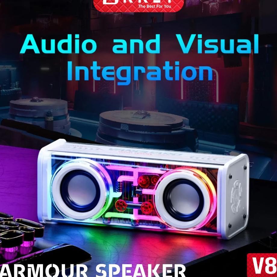 Speaker V8 Armour Speaker Bluetooth V8 10W Double Subwoofer Music Bass Rgb Led Light Transparent Spe