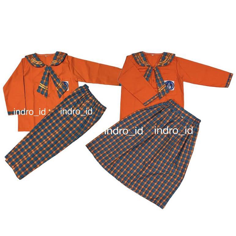 Free Ongkir Seragam Tk Paud Kotak Kotak Biru Orange