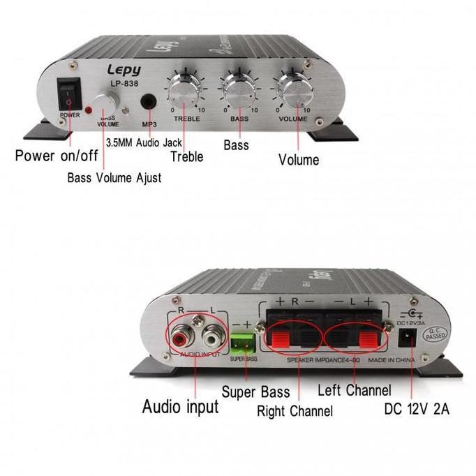 MonQiQiMini HiFi Stereo Amplifier Treble Bass Booster 12V 20W / LP-838 /Amplifier Power Speaker Toa 