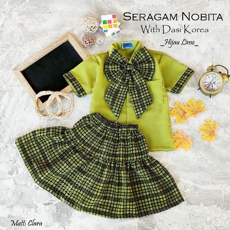 Free Ongkir Seragam Korea Anak Tk /Seragam Nobita With Dasi Korea/Seragam Paud /Seragam Anak Tk/Sera