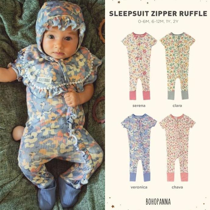 Bohopanna - Sleepsuit Zipper Ruffle Bohopanna - Sleepsuit Bayi - Baju Tidur Anak - Sleepsuit Anak Pe