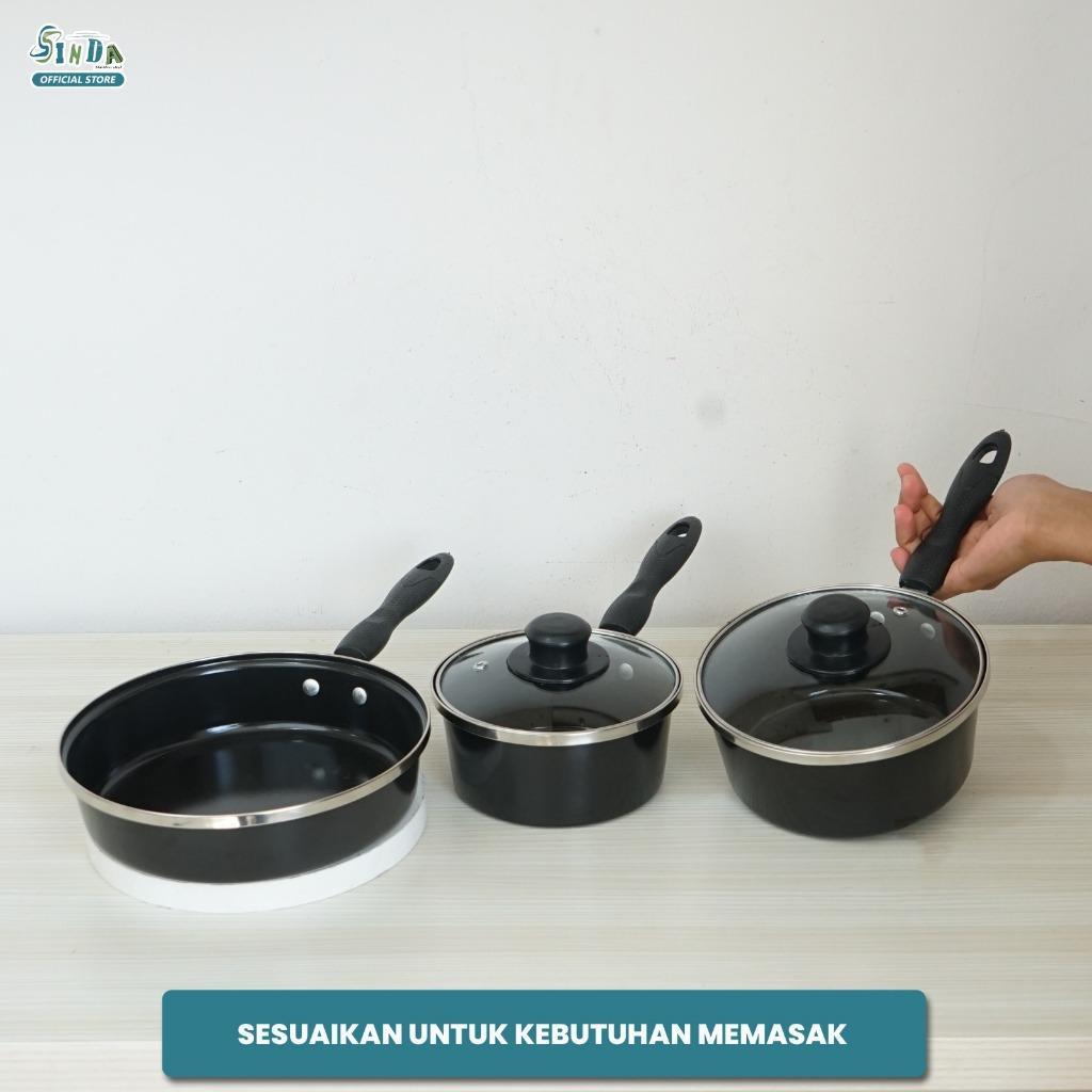 Sinda Panci Set 3Pcs Lengkap Warna Frypan Saucepan Cookware Set Free Spatula