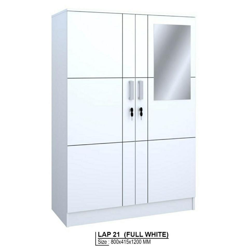 Lemari Pakaian 2 Pintu Kayu Kaca Putih Baby Locker