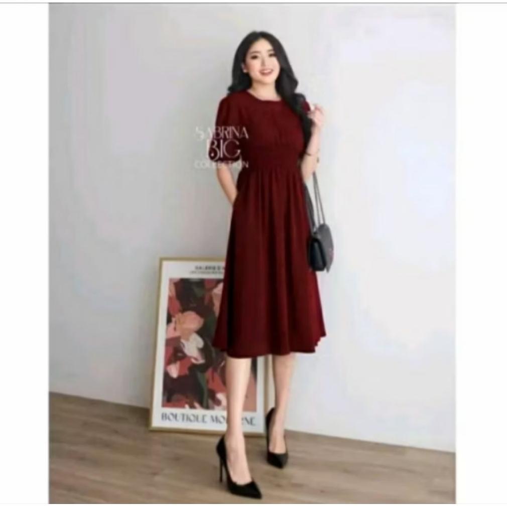 BIG SALE Soora MIDI dress wanita, dres pesta lengan karet