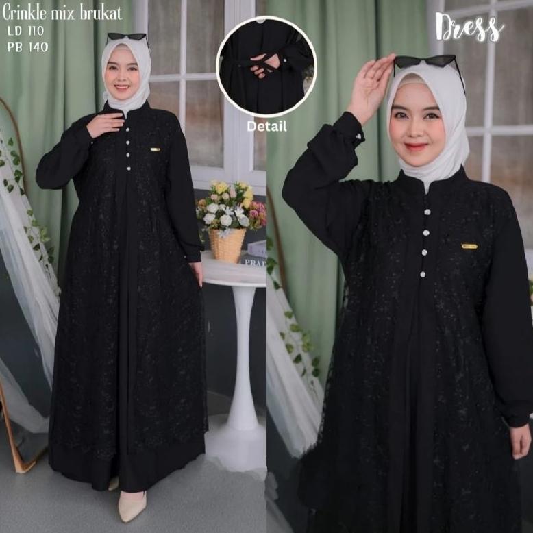 PREMIUM GAMIS WANITA ALLENA CRINKLE MIX BROKAT MALIKA BUSUI DRESS KONDANGAN  2024 KAIN MUSLIM