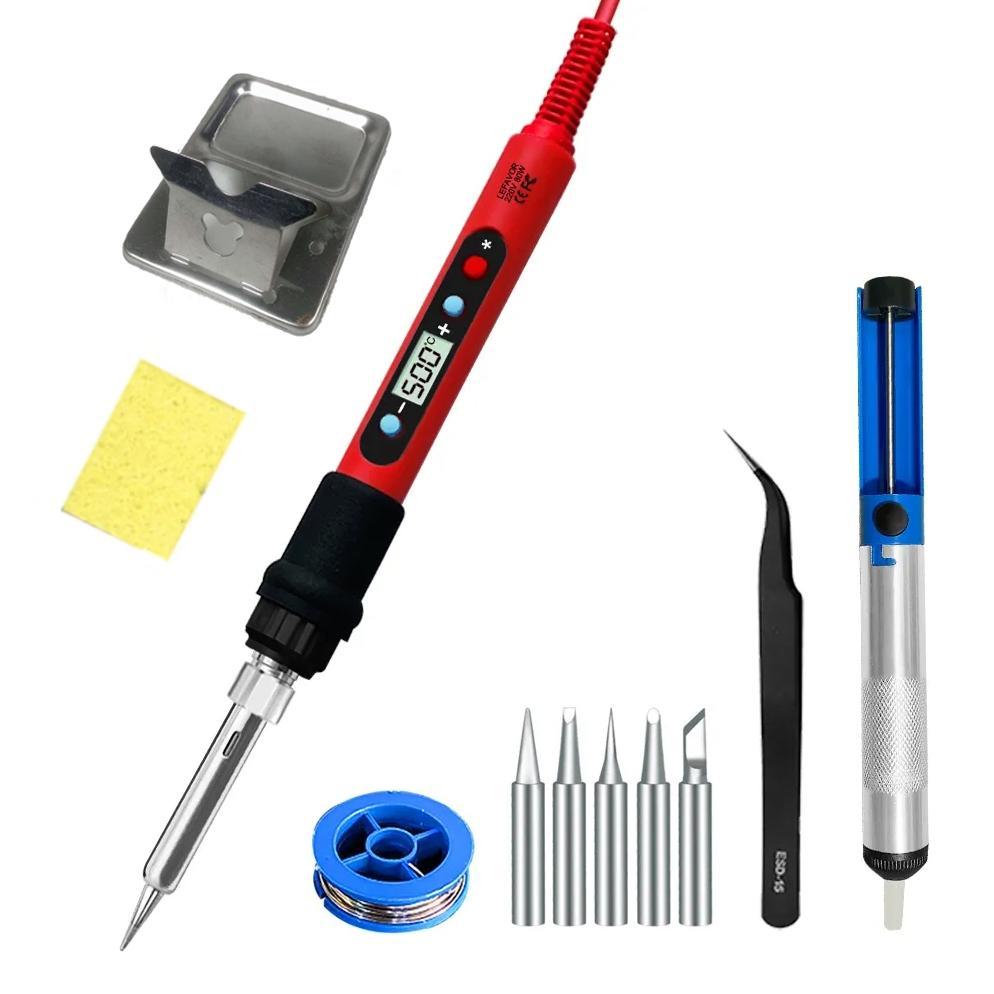 Set Solder Elektrik Adjustable Temperature Soldering 80W Solder Lcd, Alat Las, Pemanas