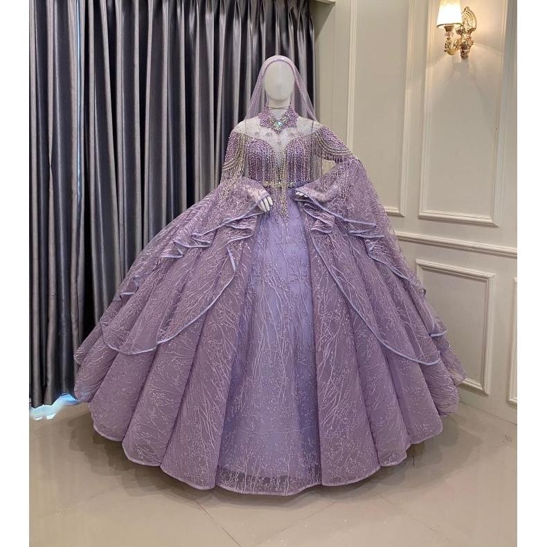 Diskon Gaun Pengantin Barbie Modern Berekor |  Baju Pengantin Muslimah|Gaun Prawedding/Gaun Weding D