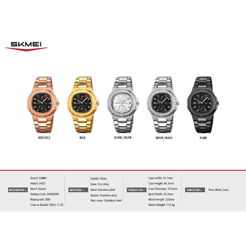 Termurah Skmei 2423 Jam Tangan Pria Analog Chronograph Tali Stainless Steel Mgos