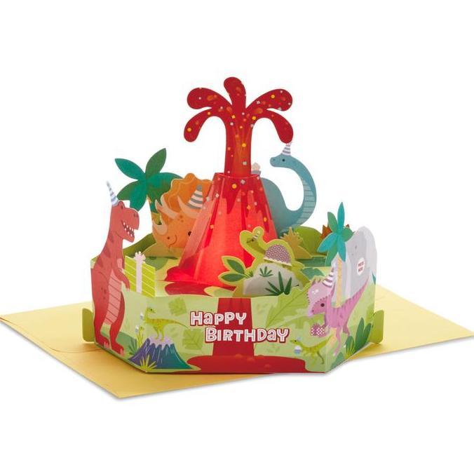 GREETING CARD- HALLMARK- BIRTHDAY- DINOSAURS- MUSICAL 3D POP-UP- LIGHT