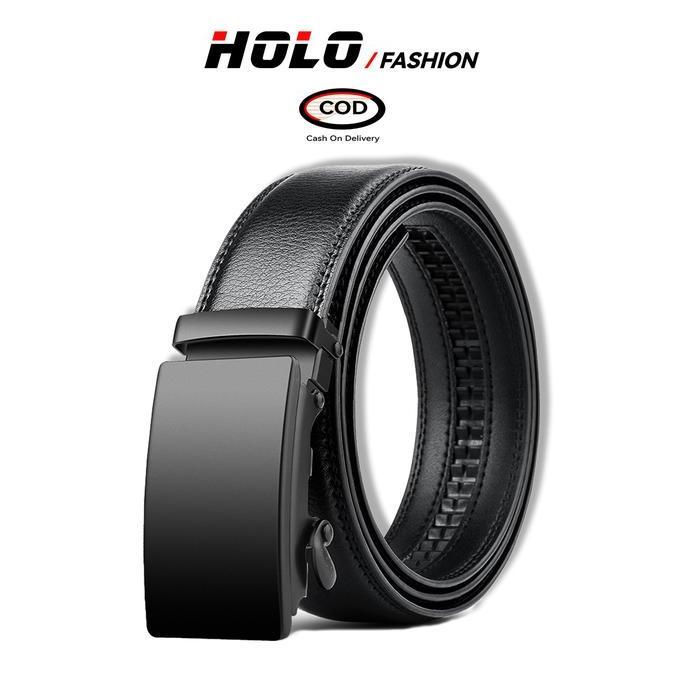 HOLO Gesper lkat Pinggang Pria Kulit Hitam Buckle Besi Sabuk Otomatis Belt
