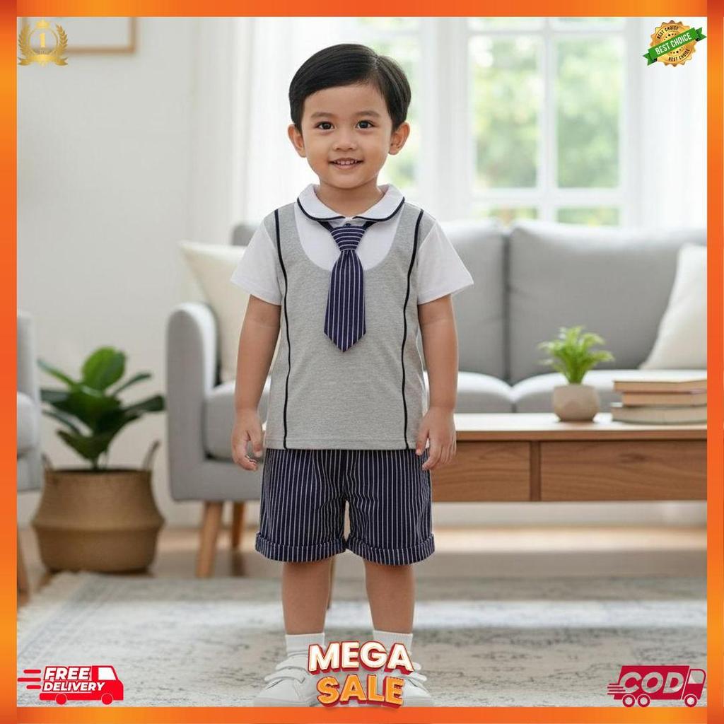 Terlaris STYLE ANAK COWO-SETELAN BAJU ROMPI DASI ANAK LAKI LAKI USIA 6 BULAN-5 TAHUN TERBARU/ SETELA
